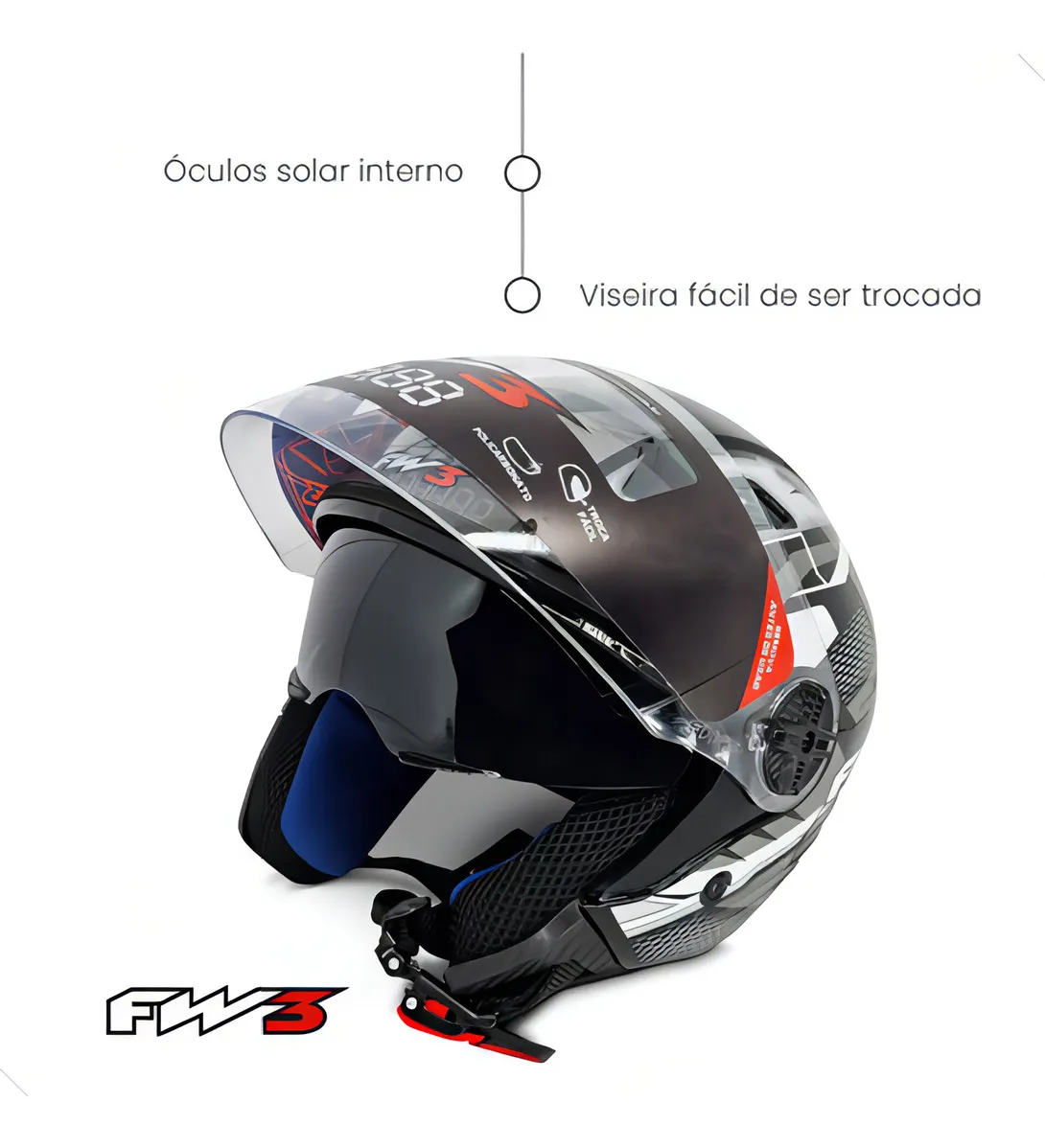 Capacete Aberto FW3 X Open Up – Grafite Tamanho 58